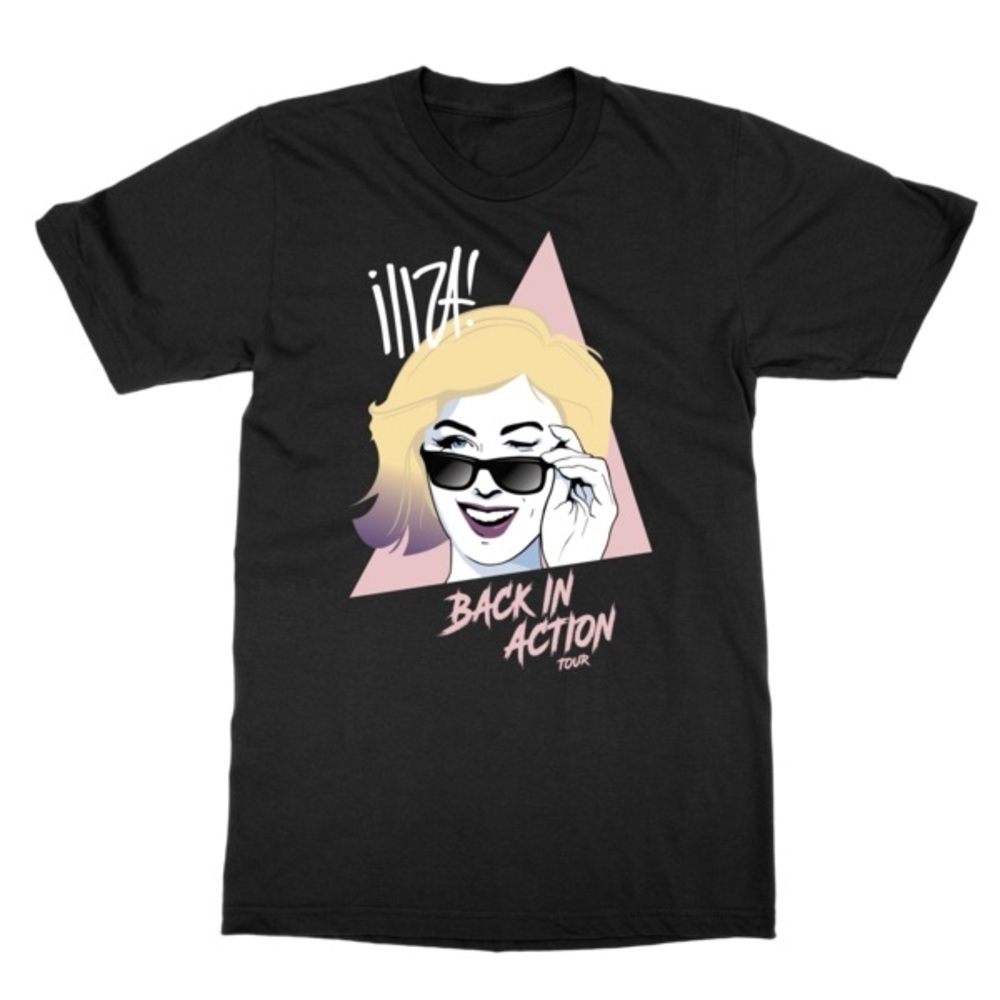Iliza Shlesinger / Apparel / T-Shirt / BACK IN ACTION TOUR (Short Sleeve/Blk)